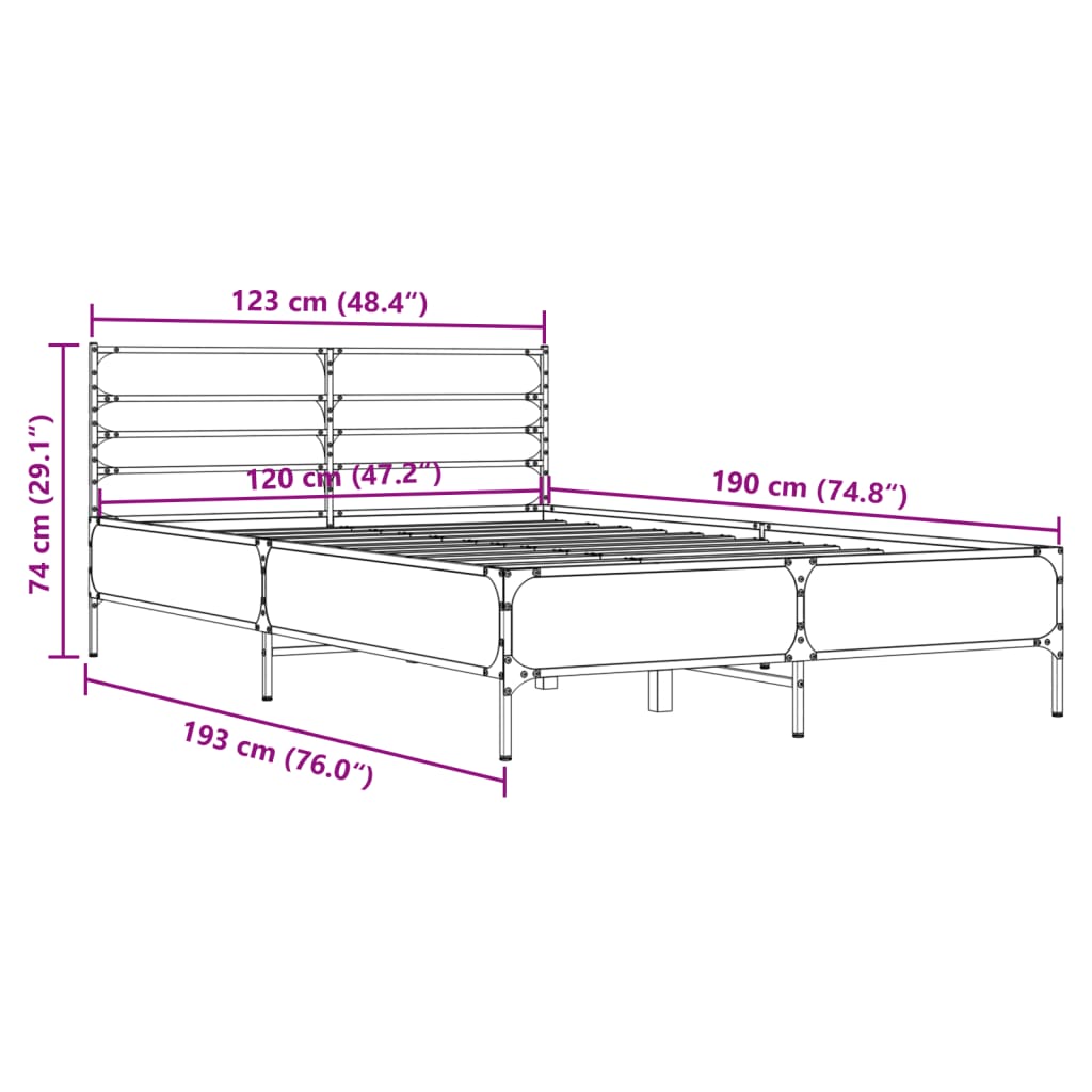 Cadru de pat, gri sonoma, 120x190 cm, lemn prelucrat și metal GartenMobel Dekor