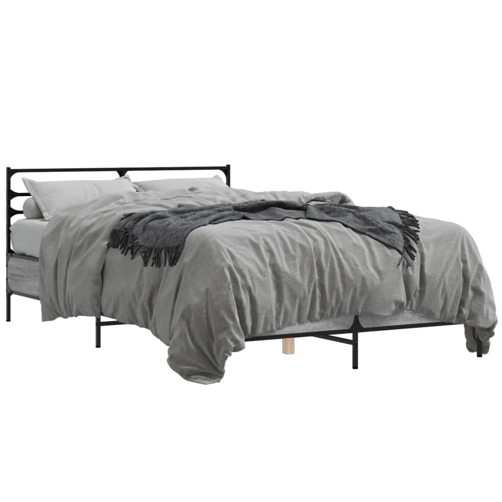 Cadru de pat, gri sonoma, 135x190 cm, lemn prelucrat și metal GartenMobel Dekor