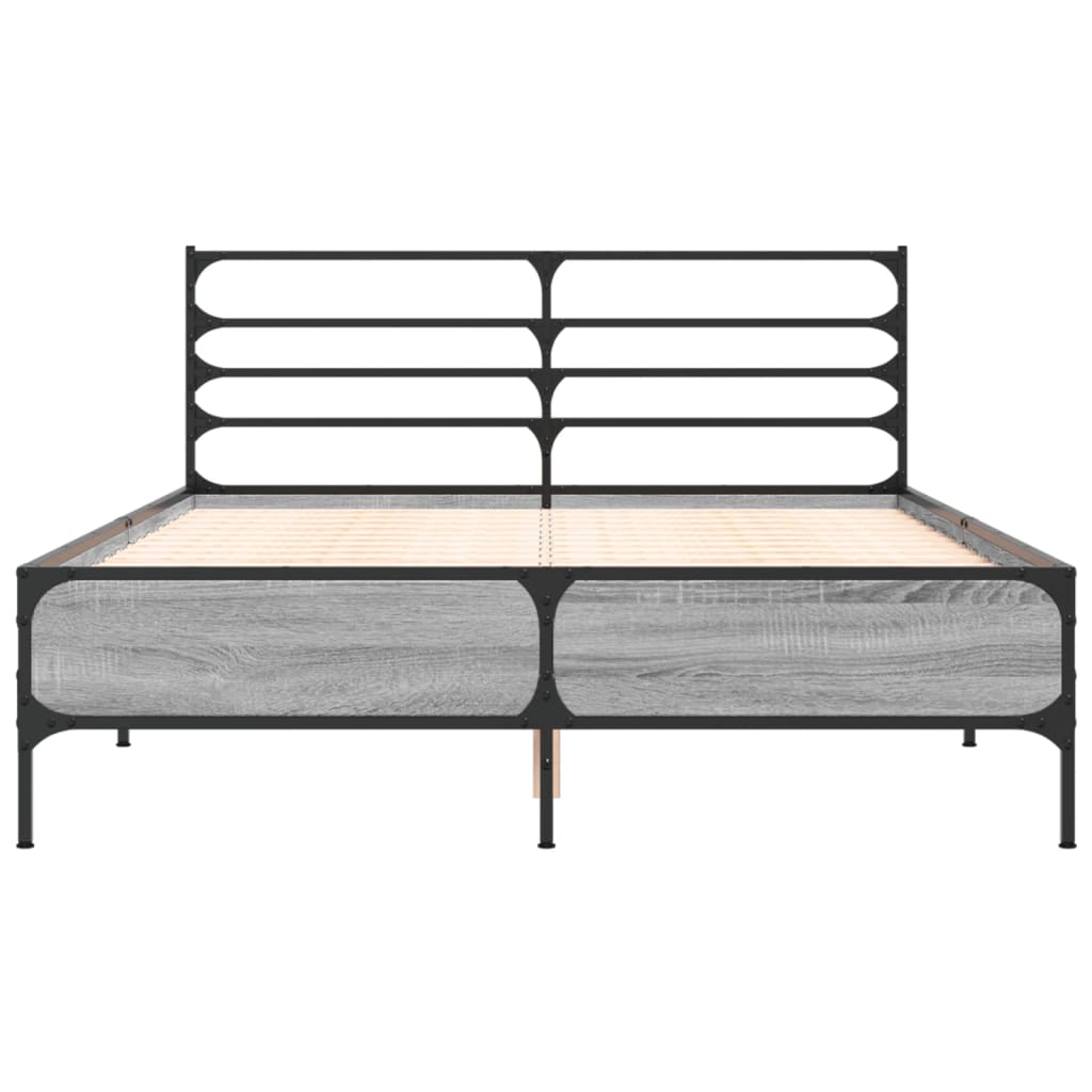 Cadru de pat, gri sonoma, 135x190 cm, lemn prelucrat și metal GartenMobel Dekor