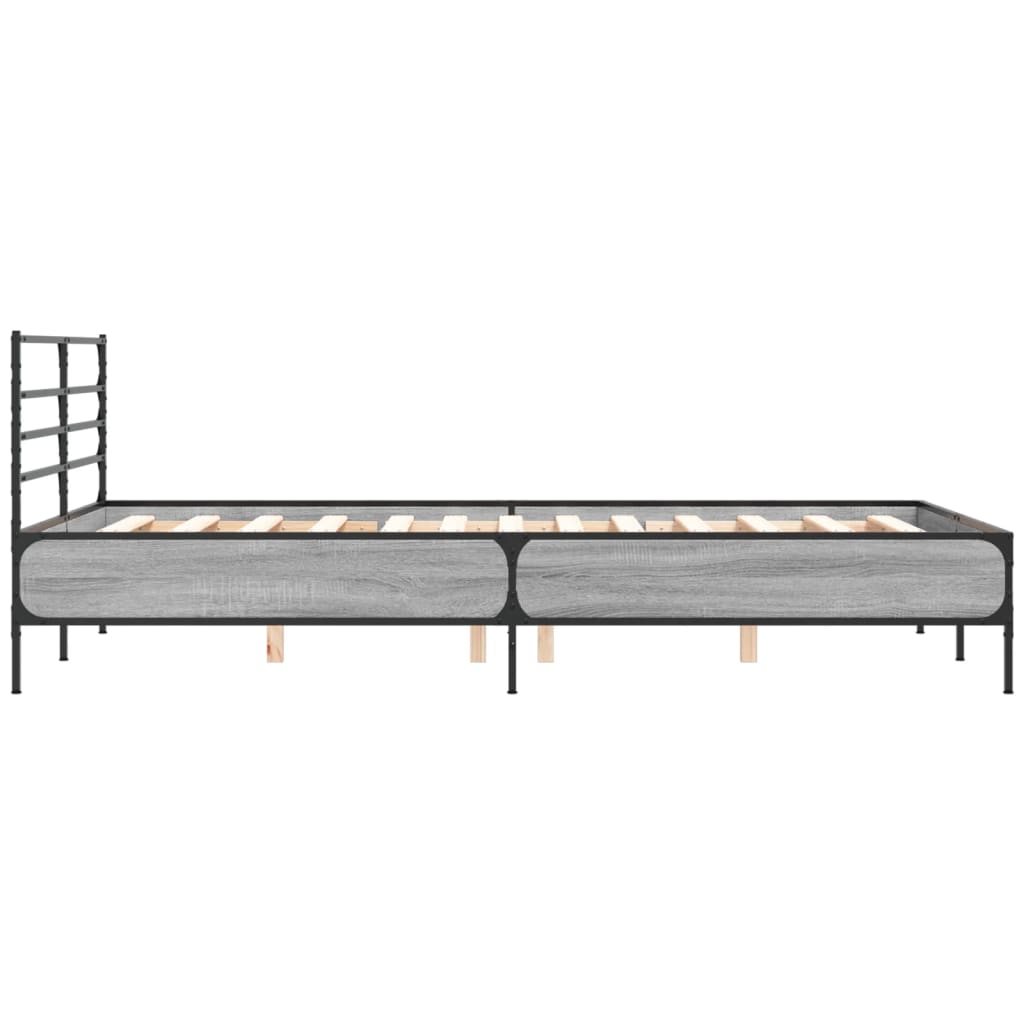 Cadru de pat, gri sonoma, 135x190 cm, lemn prelucrat și metal GartenMobel Dekor