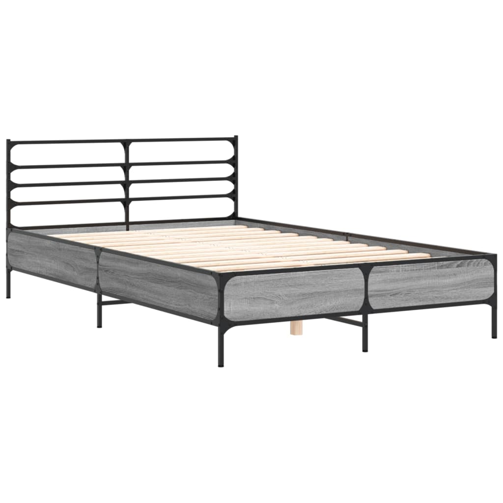 Cadru de pat, gri sonoma, 140x190 cm, lemn prelucrat și metal GartenMobel Dekor