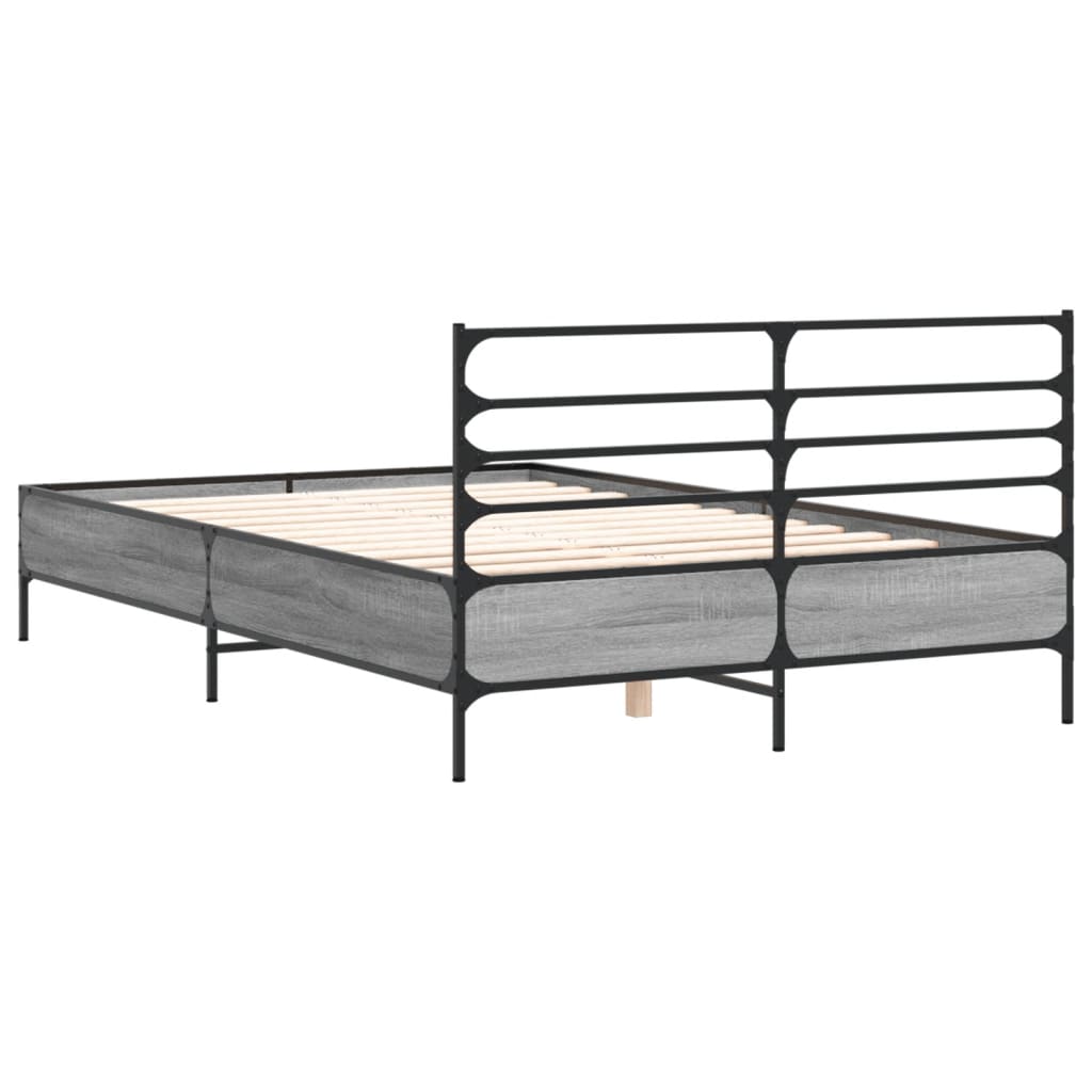 Cadru de pat, gri sonoma, 140x190 cm, lemn prelucrat și metal GartenMobel Dekor