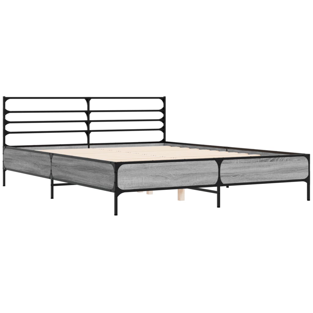 Cadru de pat, gri sonoma, 150x200 cm, lemn prelucrat și metal GartenMobel Dekor