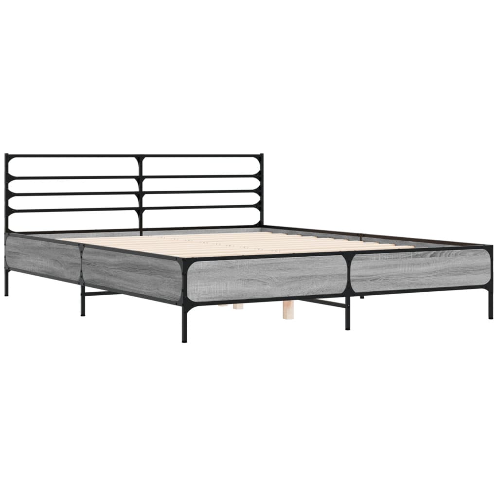 Cadru de pat, gri sonoma, 160x200 cm, lemn prelucrat și metal GartenMobel Dekor