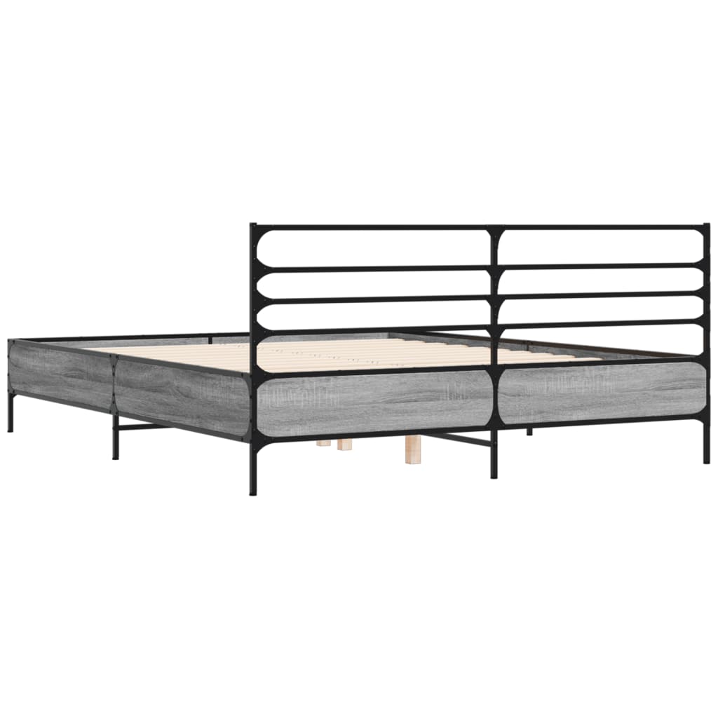 Cadru de pat, gri sonoma, 160x200 cm, lemn prelucrat și metal GartenMobel Dekor