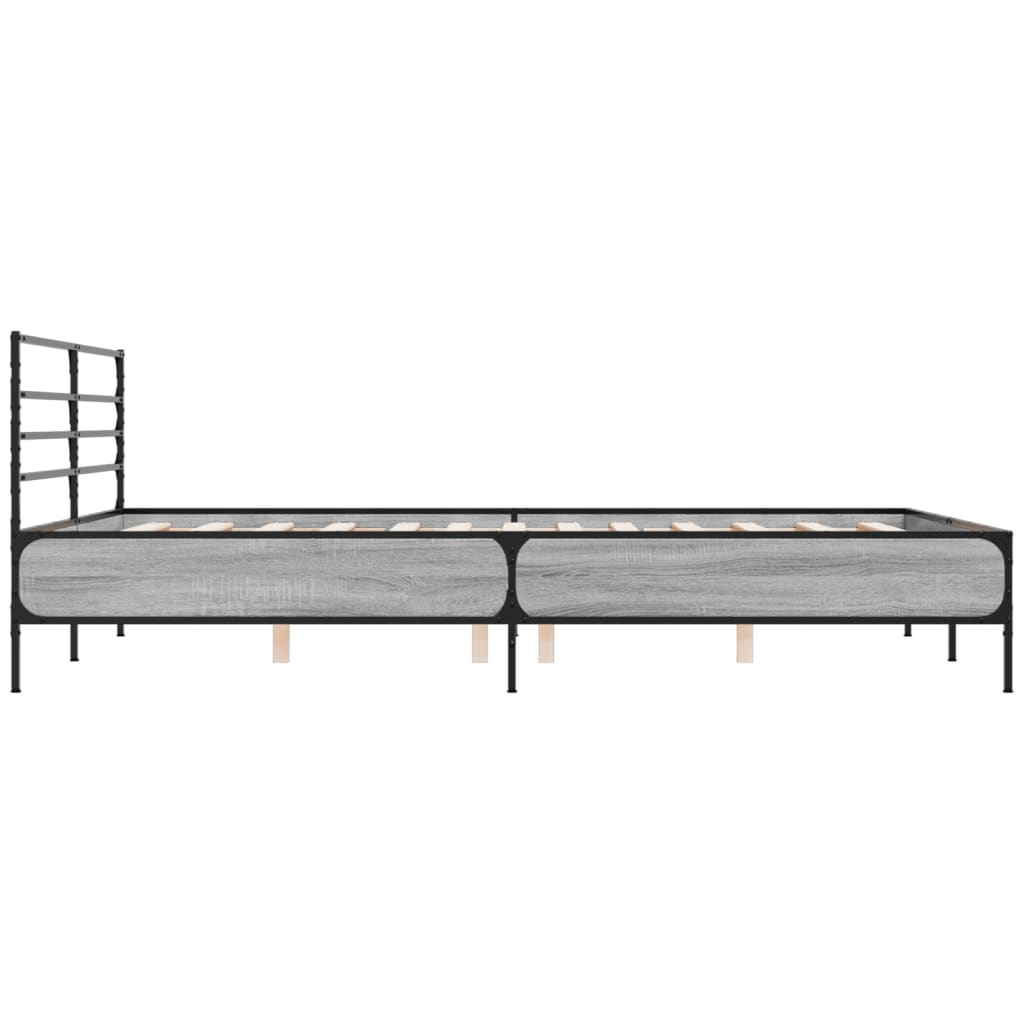 Cadru de pat, gri sonoma, 160x200 cm, lemn prelucrat și metal GartenMobel Dekor