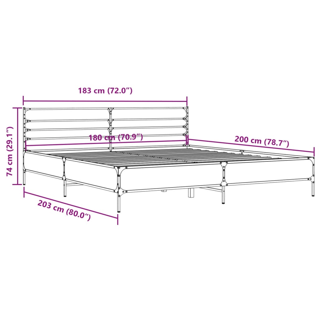 Cadru de pat, gri sonoma, 180x200 cm, lemn prelucrat și metal GartenMobel Dekor