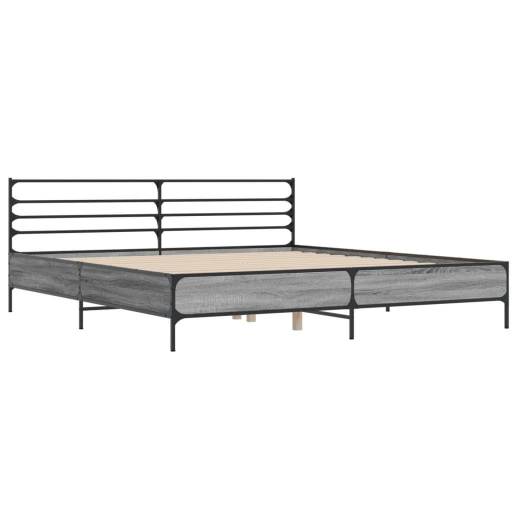 Cadru de pat, gri sonoma, 180x200 cm, lemn prelucrat și metal GartenMobel Dekor