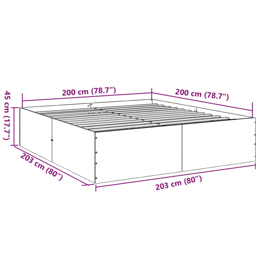 Cadru de pat, gri sonoma, 200x200 cm, lemn prelucrat GartenMobel Dekor