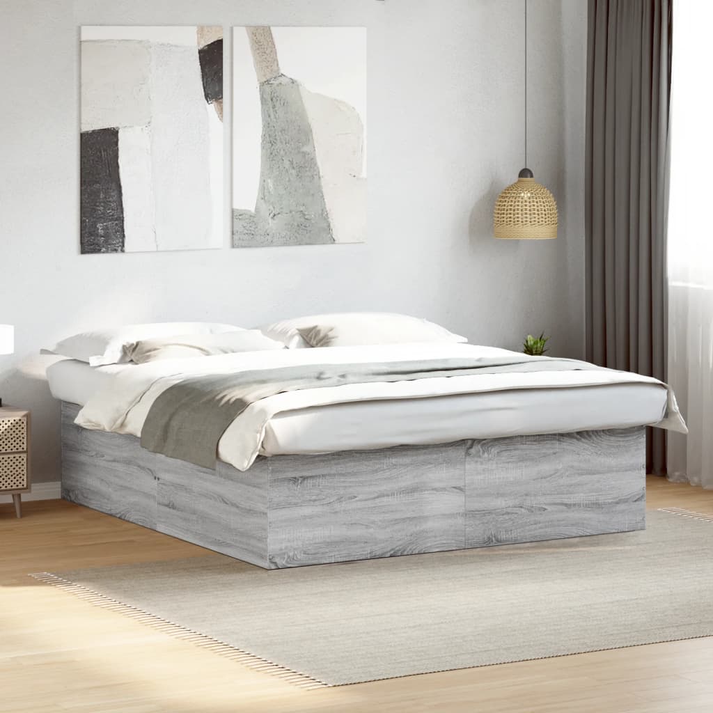 Cadru de pat, gri sonoma, 200x200 cm, lemn prelucrat GartenMobel Dekor