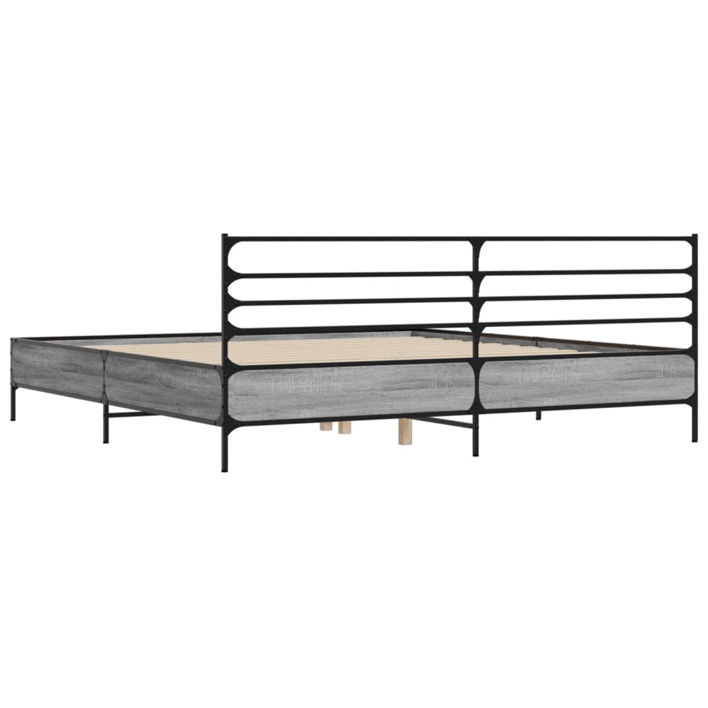 Cadru de pat, gri sonoma, 200x200 cm, lemn prelucrat și metal GartenMobel Dekor