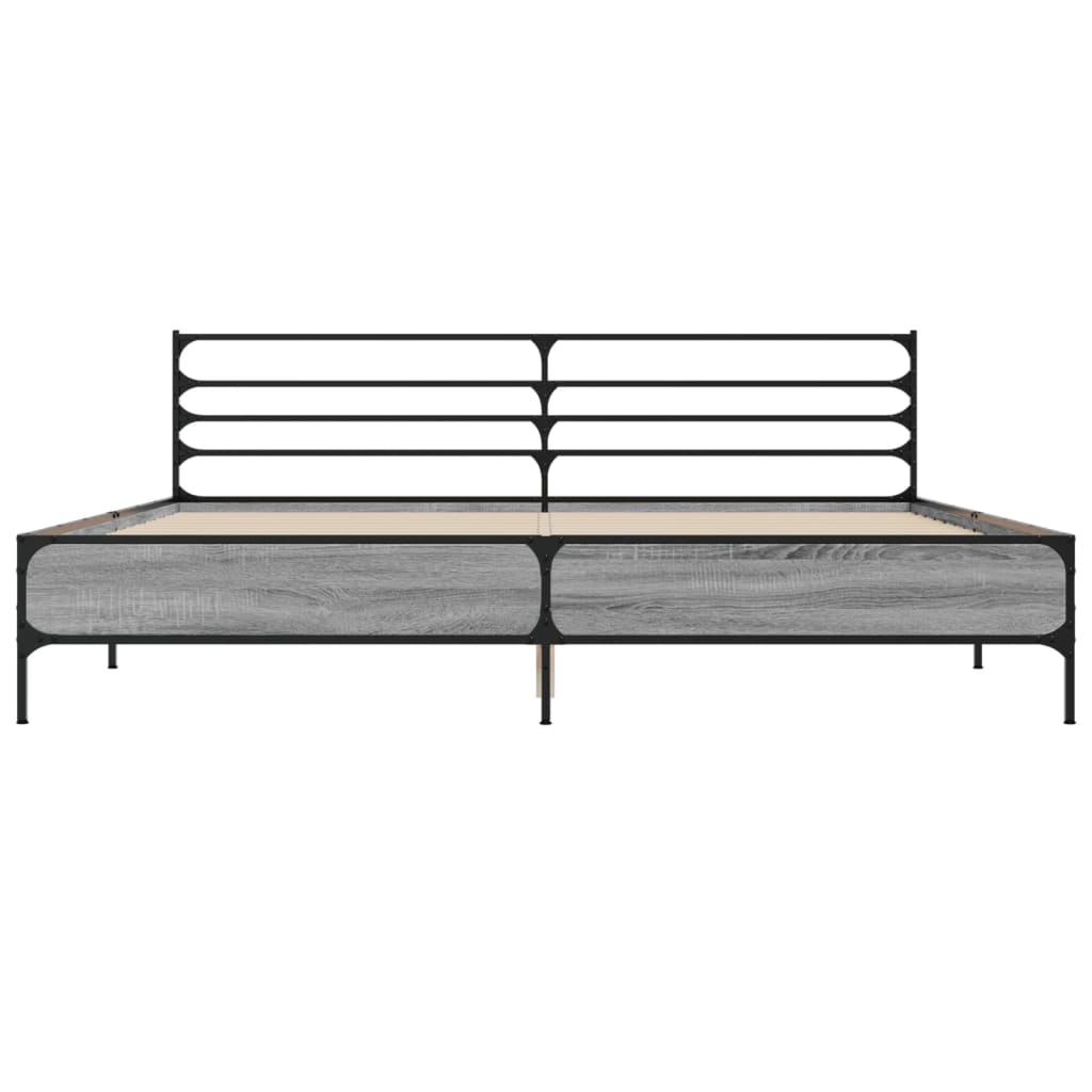 Cadru de pat, gri sonoma, 200x200 cm, lemn prelucrat și metal GartenMobel Dekor