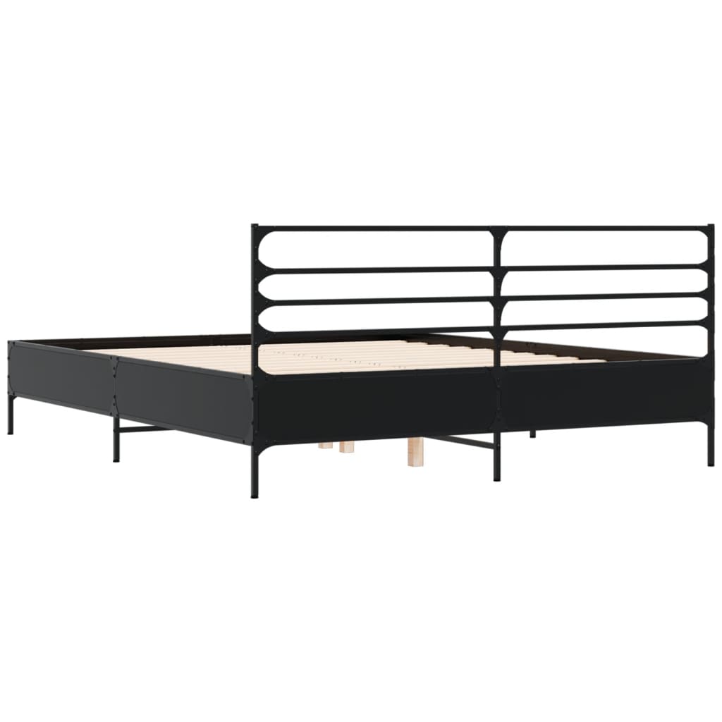 Cadru de pat, negru, 160x200 cm, lemn prelucrat și metal GartenMobel Dekor