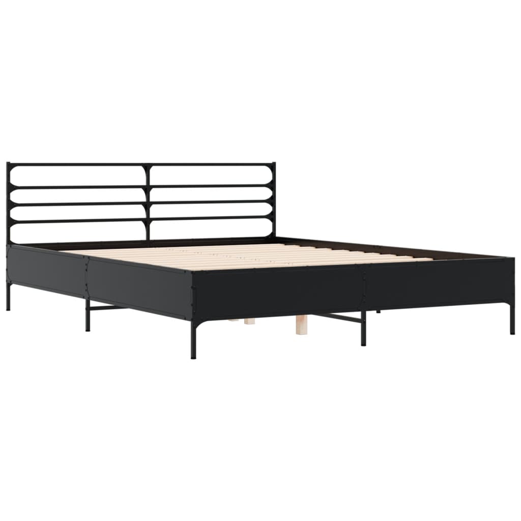 Cadru de pat, negru, 160x200 cm, lemn prelucrat și metal GartenMobel Dekor