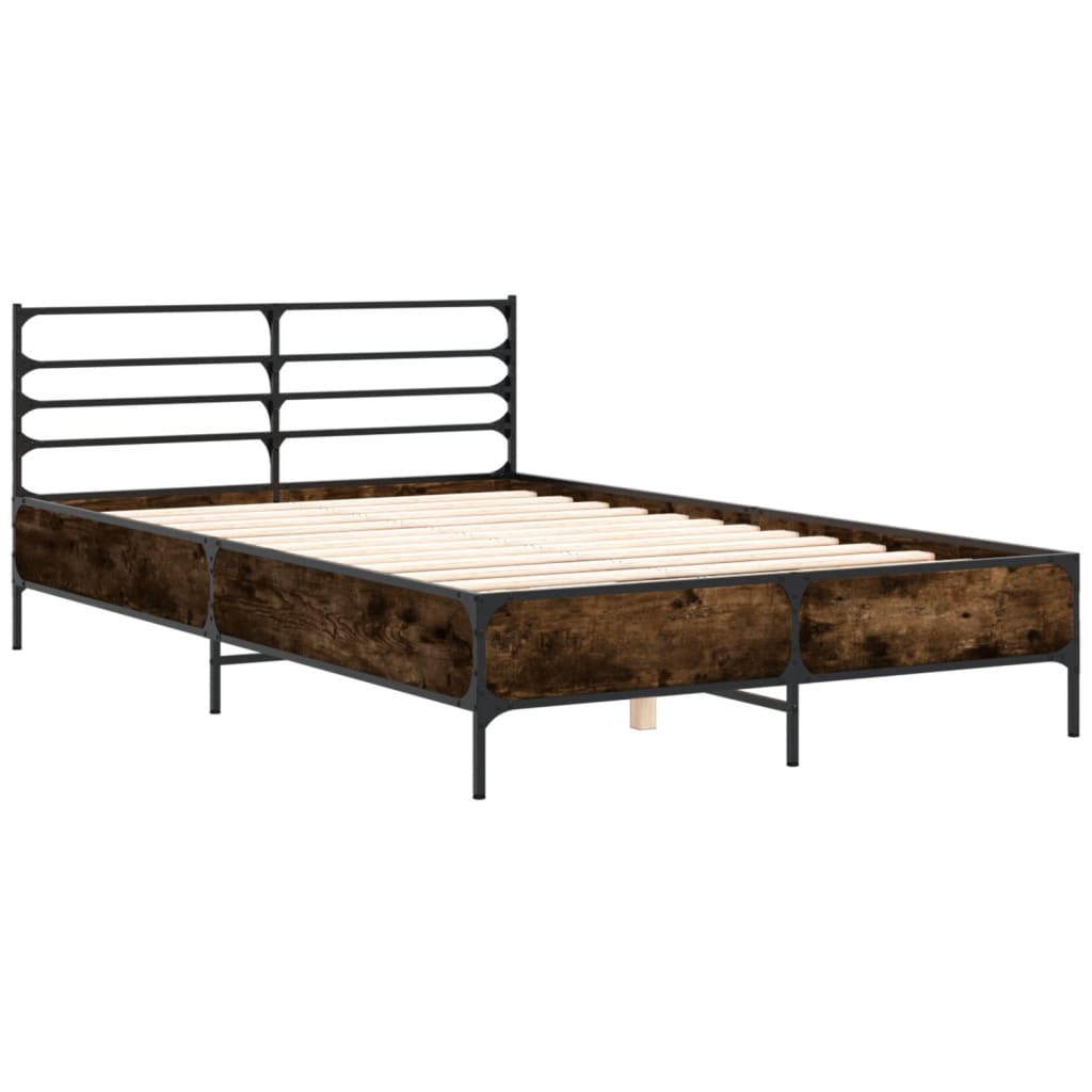 Cadru de pat, stejar afumat 120x190 cm lemn prelucrat și metal GartenMobel Dekor