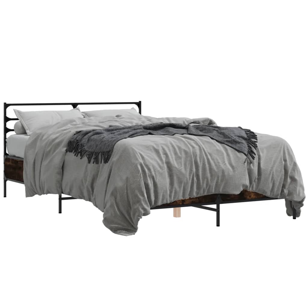Cadru de pat, stejar afumat 135x190 cm lemn prelucrat și metal GartenMobel Dekor