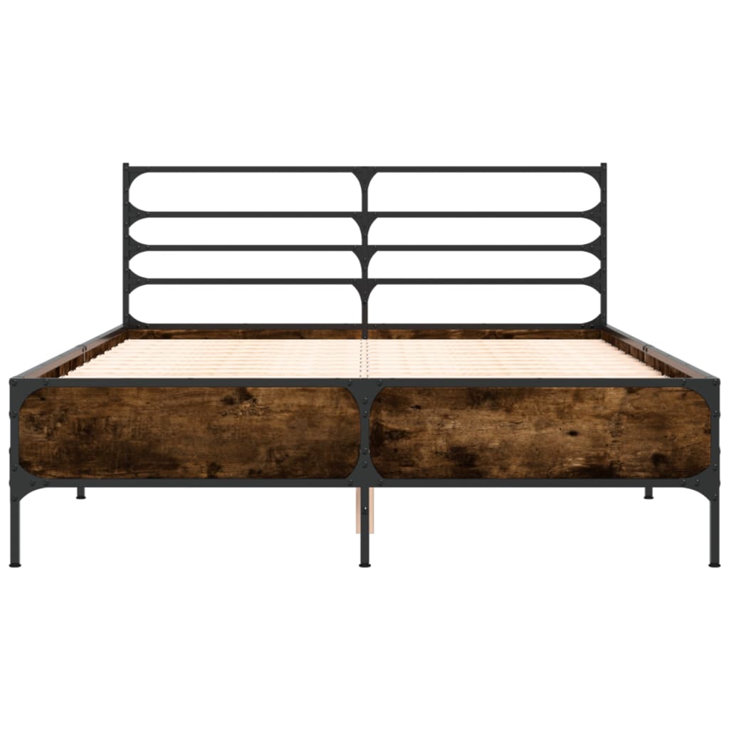 Cadru de pat, stejar afumat 135x190 cm lemn prelucrat și metal GartenMobel Dekor