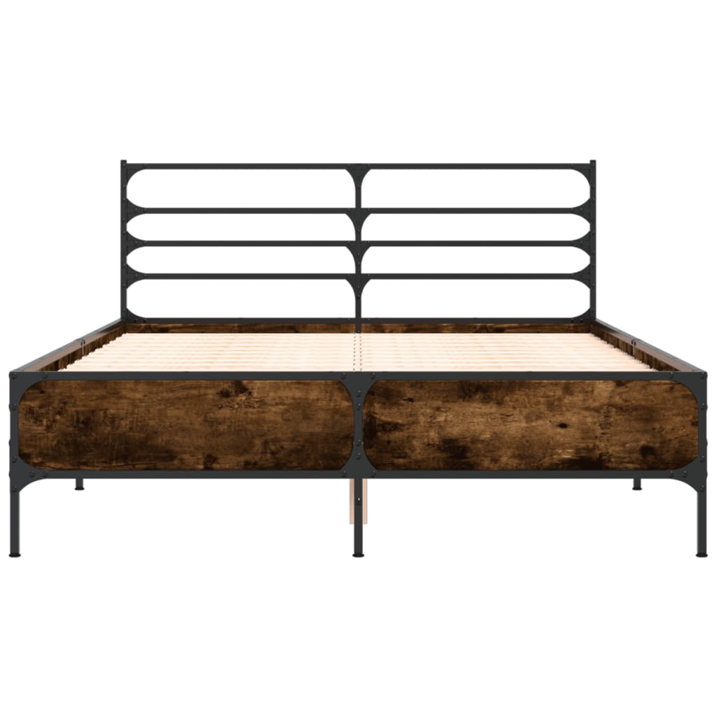 Cadru de pat, stejar afumat 140x190 cm lemn prelucrat și metal GartenMobel Dekor