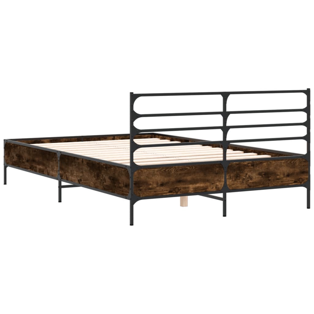Cadru de pat, stejar afumat 140x190 cm lemn prelucrat și metal GartenMobel Dekor