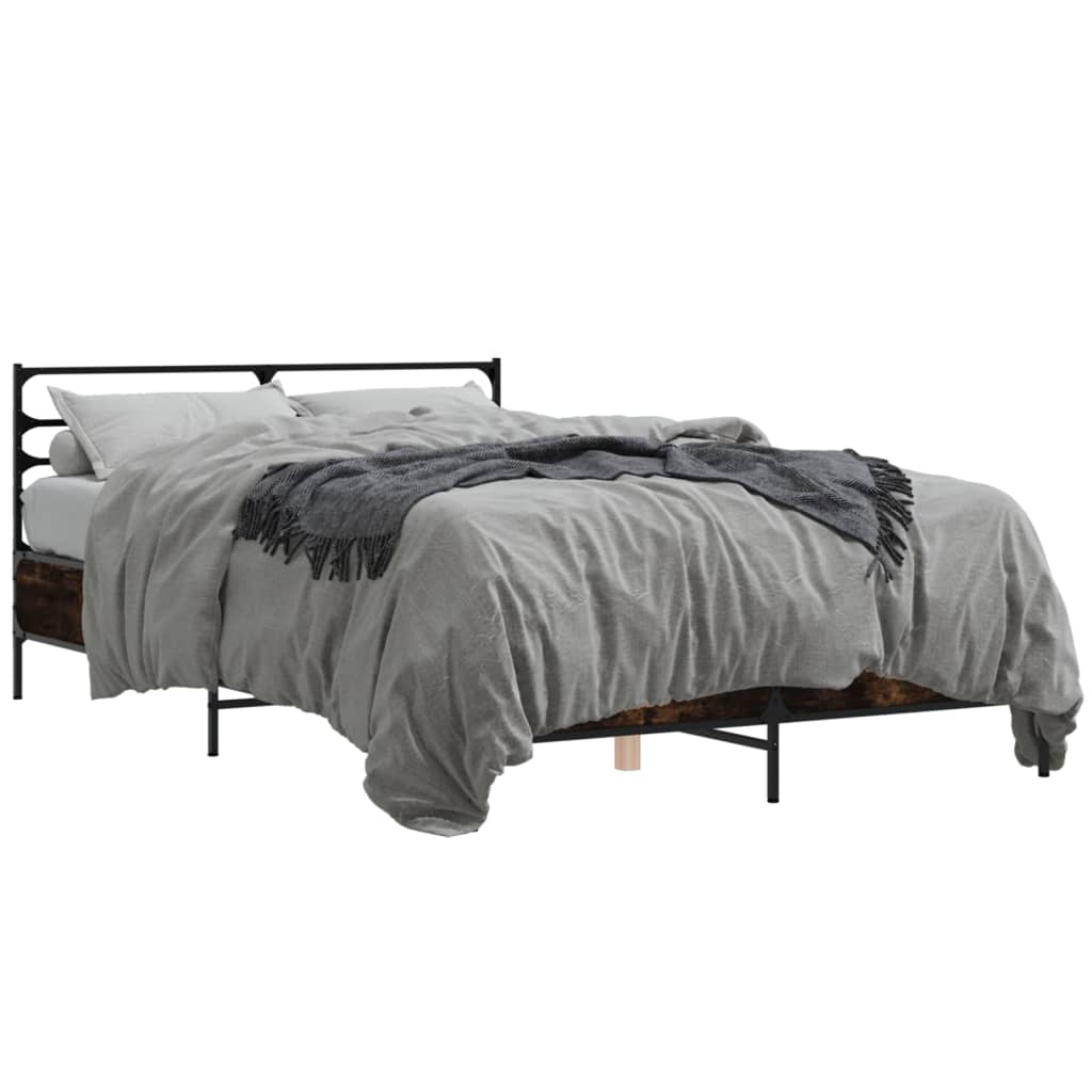 Cadru de pat, stejar fumuriu 140x200 cm lemn prelucrat și metal GartenMobel Dekor