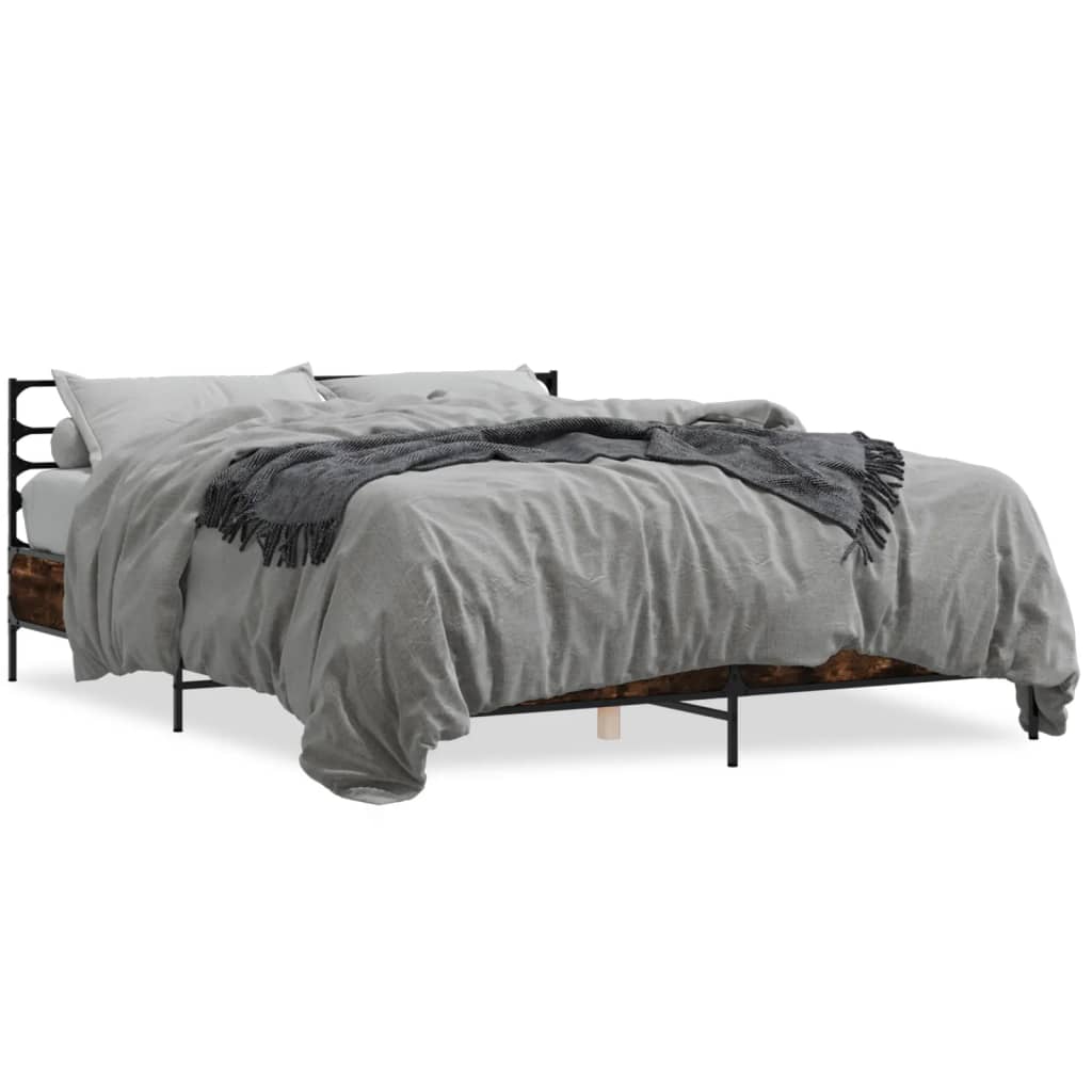 Cadru de pat, stejar fumuriu 150x200 cm lemn prelucrat și metal GartenMobel Dekor