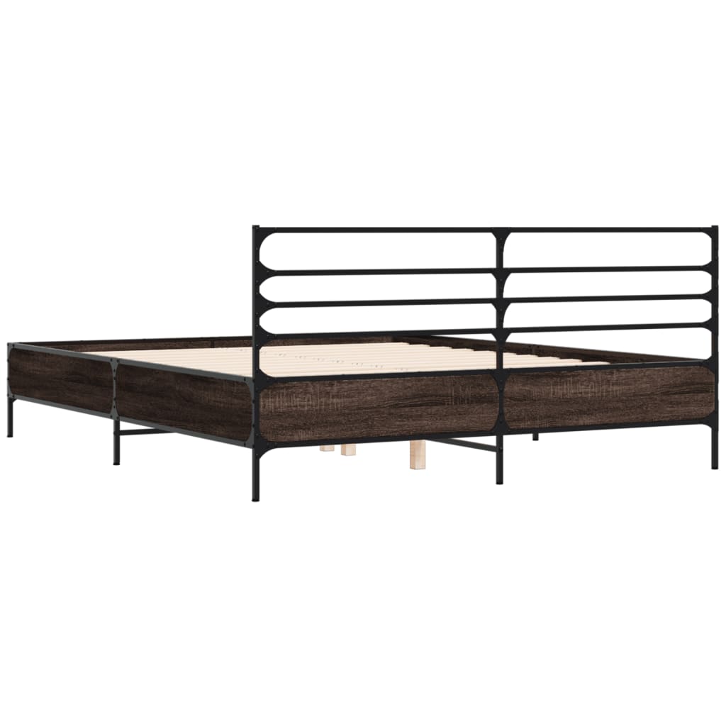 Cadru de pat, stejar fumuriu 150x200 cm lemn prelucrat și metal GartenMobel Dekor
