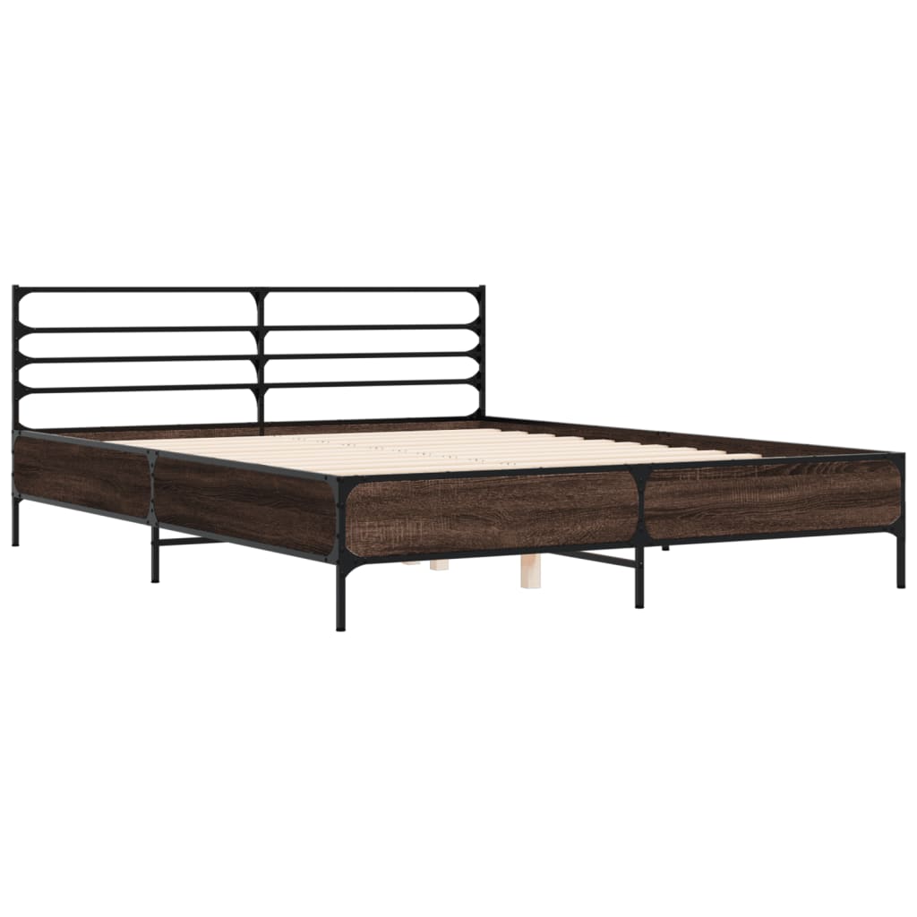 Cadru de pat, stejar fumuriu 160x200 cm lemn prelucrat și metal GartenMobel Dekor