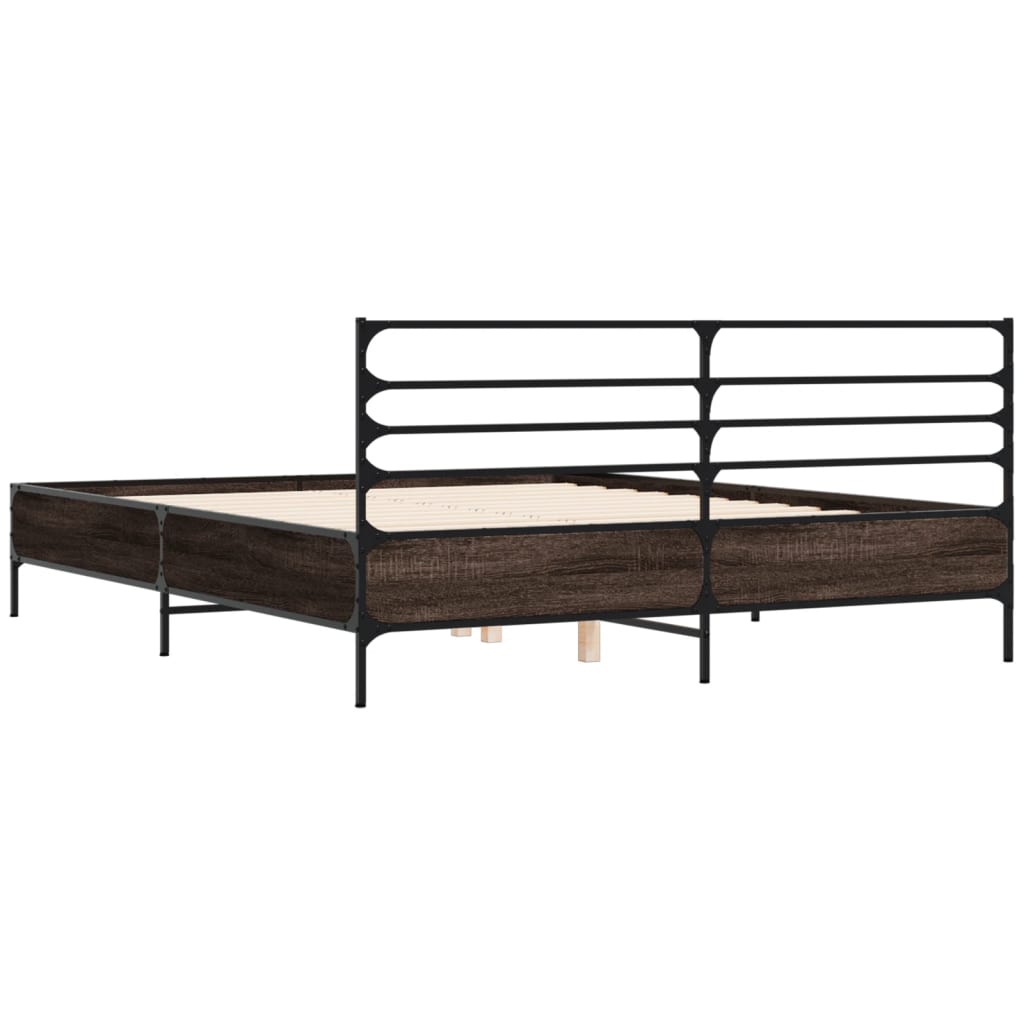 Cadru de pat, stejar fumuriu 160x200 cm lemn prelucrat și metal GartenMobel Dekor