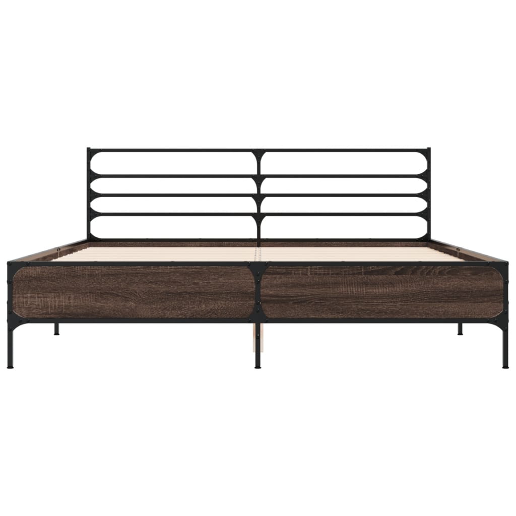 Cadru de pat, stejar fumuriu 160x200 cm lemn prelucrat și metal GartenMobel Dekor