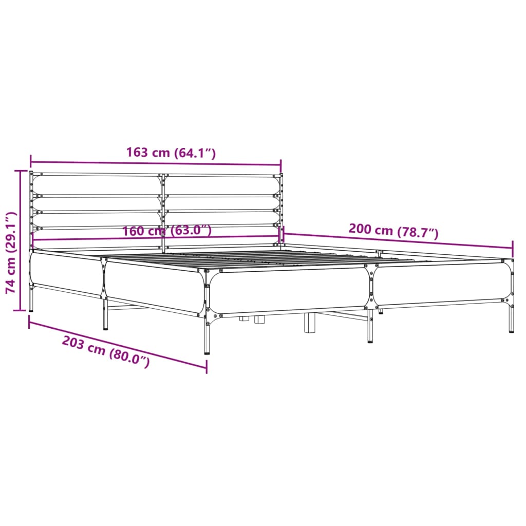 Cadru de pat, stejar fumuriu 160x200 cm lemn prelucrat și metal GartenMobel Dekor