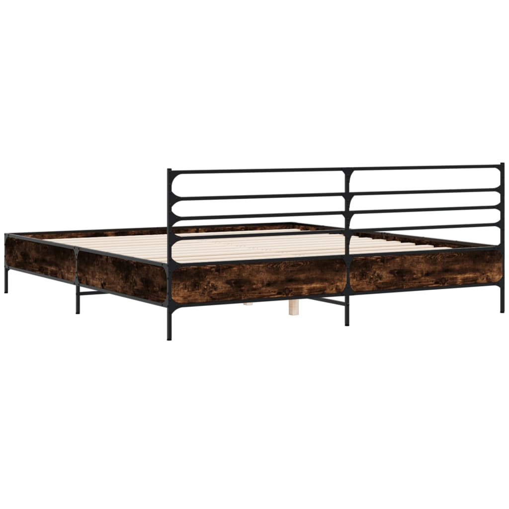 Cadru de pat, stejar fumuriu 200x200 cm lemn prelucrat și metal GartenMobel Dekor