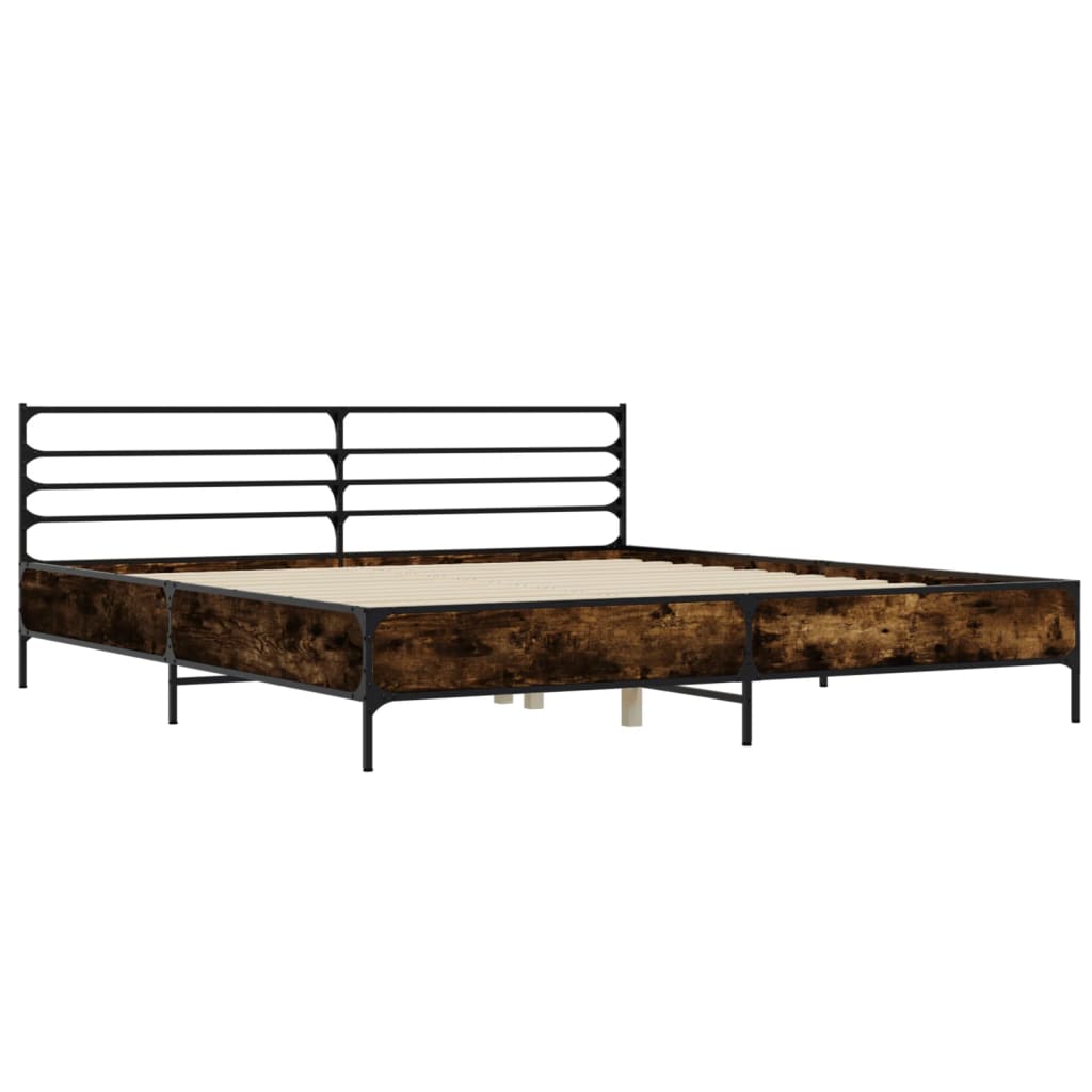Cadru de pat, stejar fumuriu 200x200 cm lemn prelucrat și metal GartenMobel Dekor