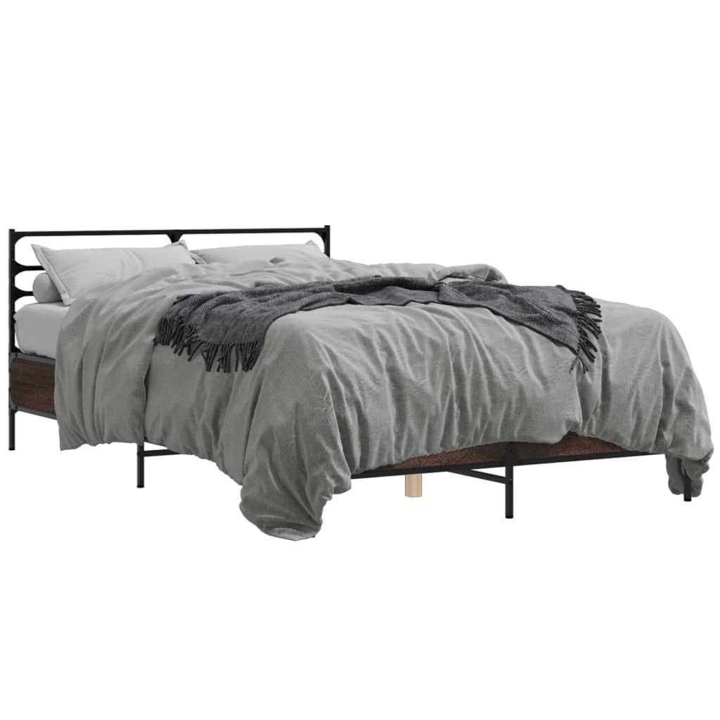 Cadru de pat, stejar maro, 135x190 cm, lemn prelucrat și metal GartenMobel Dekor