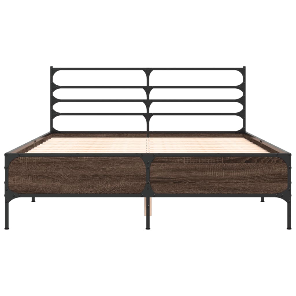 Cadru de pat, stejar maro, 135x190 cm, lemn prelucrat și metal GartenMobel Dekor