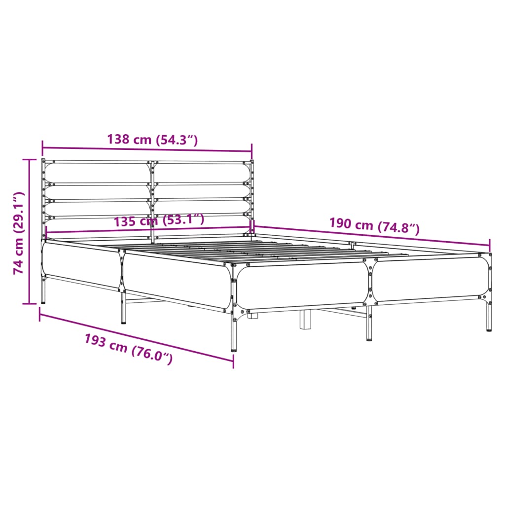 Cadru de pat, stejar maro, 135x190 cm, lemn prelucrat și metal GartenMobel Dekor