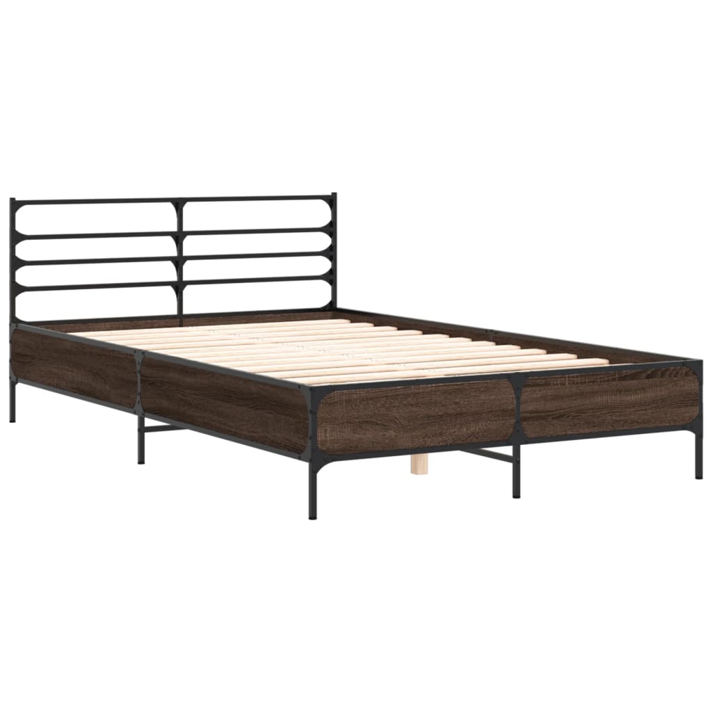 Cadru de pat, stejar maro, 140x190 cm, lemn prelucrat și metal GartenMobel Dekor