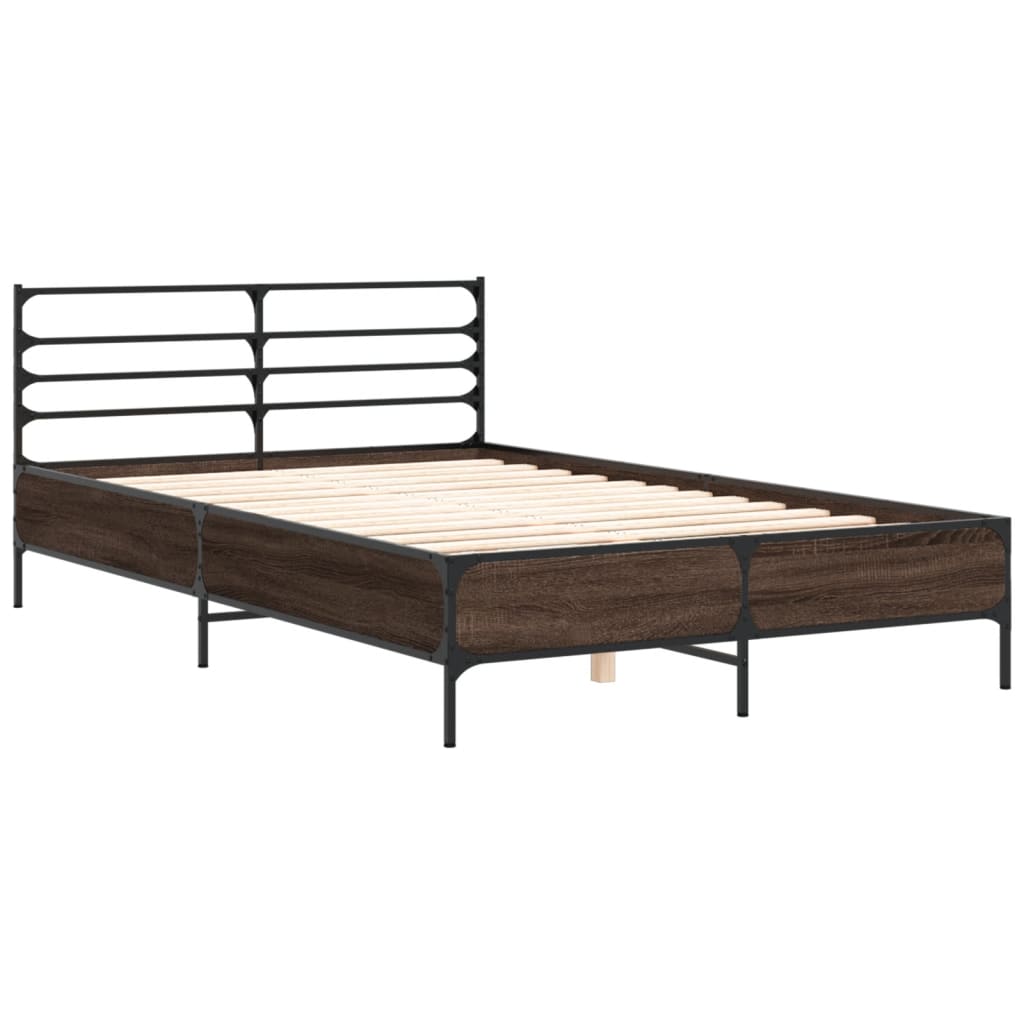 Cadru de pat, stejar maro, 140x200 cm, lemn prelucrat și metal GartenMobel Dekor