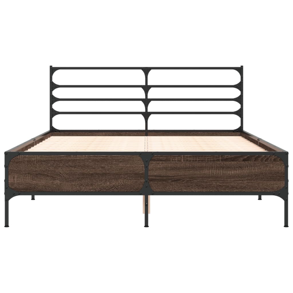 Cadru de pat, stejar maro, 140x200 cm, lemn prelucrat și metal GartenMobel Dekor