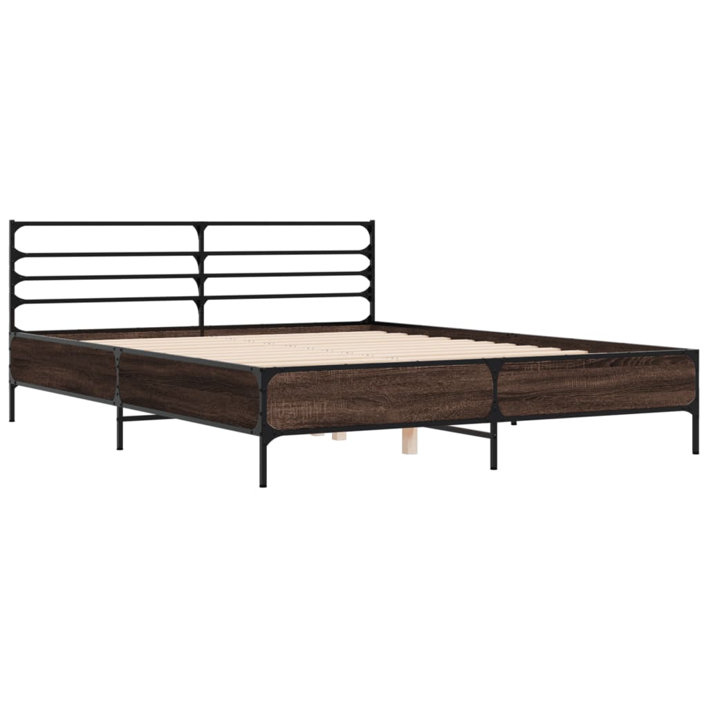 Cadru de pat, stejar maro, 150x200 cm, lemn prelucrat și metal GartenMobel Dekor