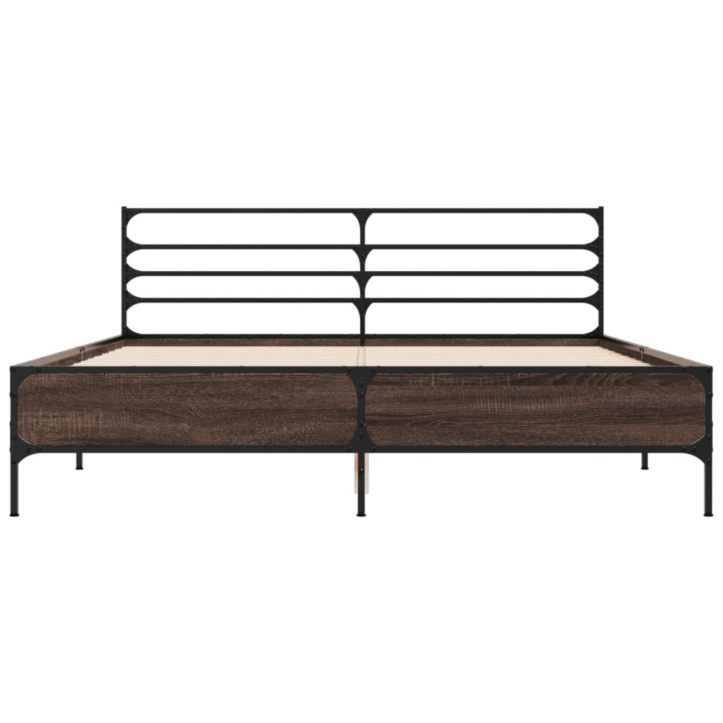 Cadru de pat, stejar maro, 150x200 cm, lemn prelucrat și metal GartenMobel Dekor