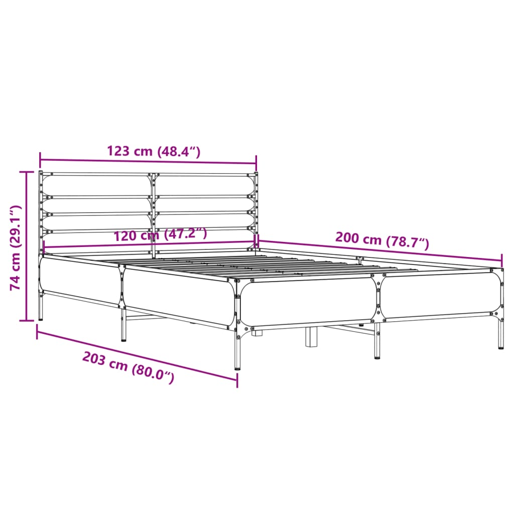 Cadru de pat, stejar sonoma, 120x200cm, lemn prelucrat și metal GartenMobel Dekor