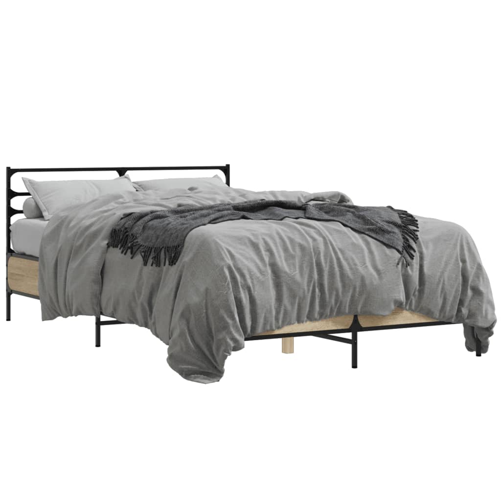 Cadru de pat, stejar sonoma, 135x190cm, lemn prelucrat și metal GartenMobel Dekor