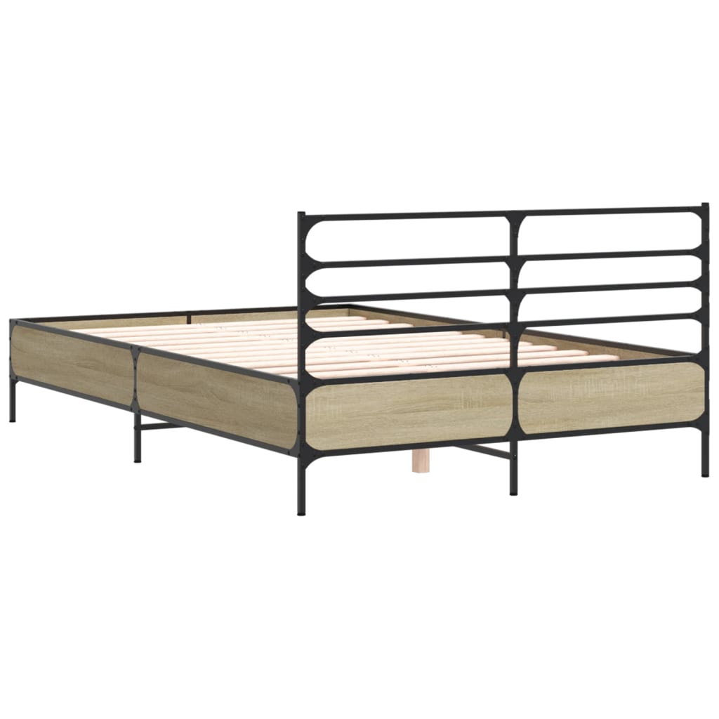 Cadru de pat, stejar sonoma, 135x190cm, lemn prelucrat și metal GartenMobel Dekor