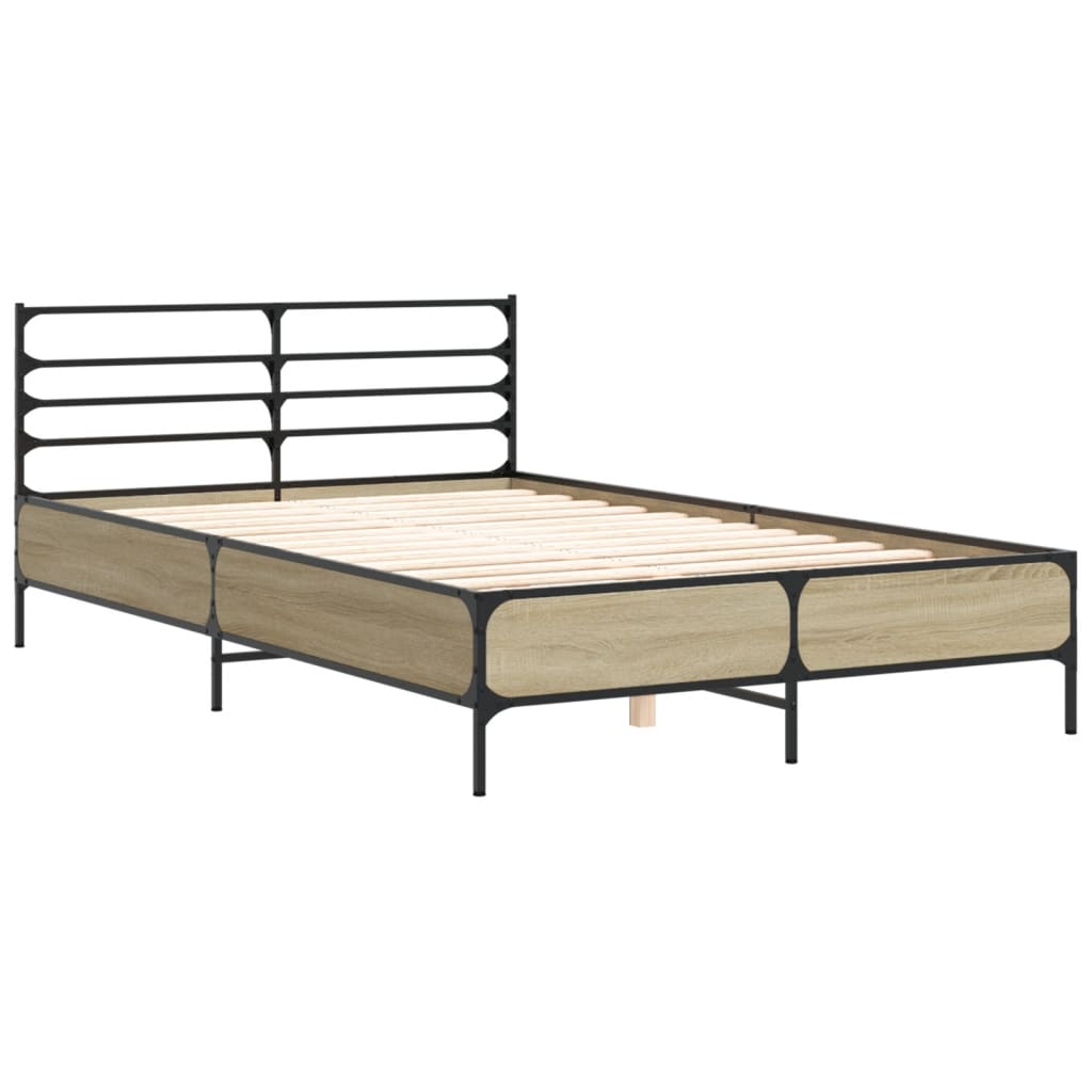 Cadru de pat, stejar sonoma, 135x190cm, lemn prelucrat și metal GartenMobel Dekor
