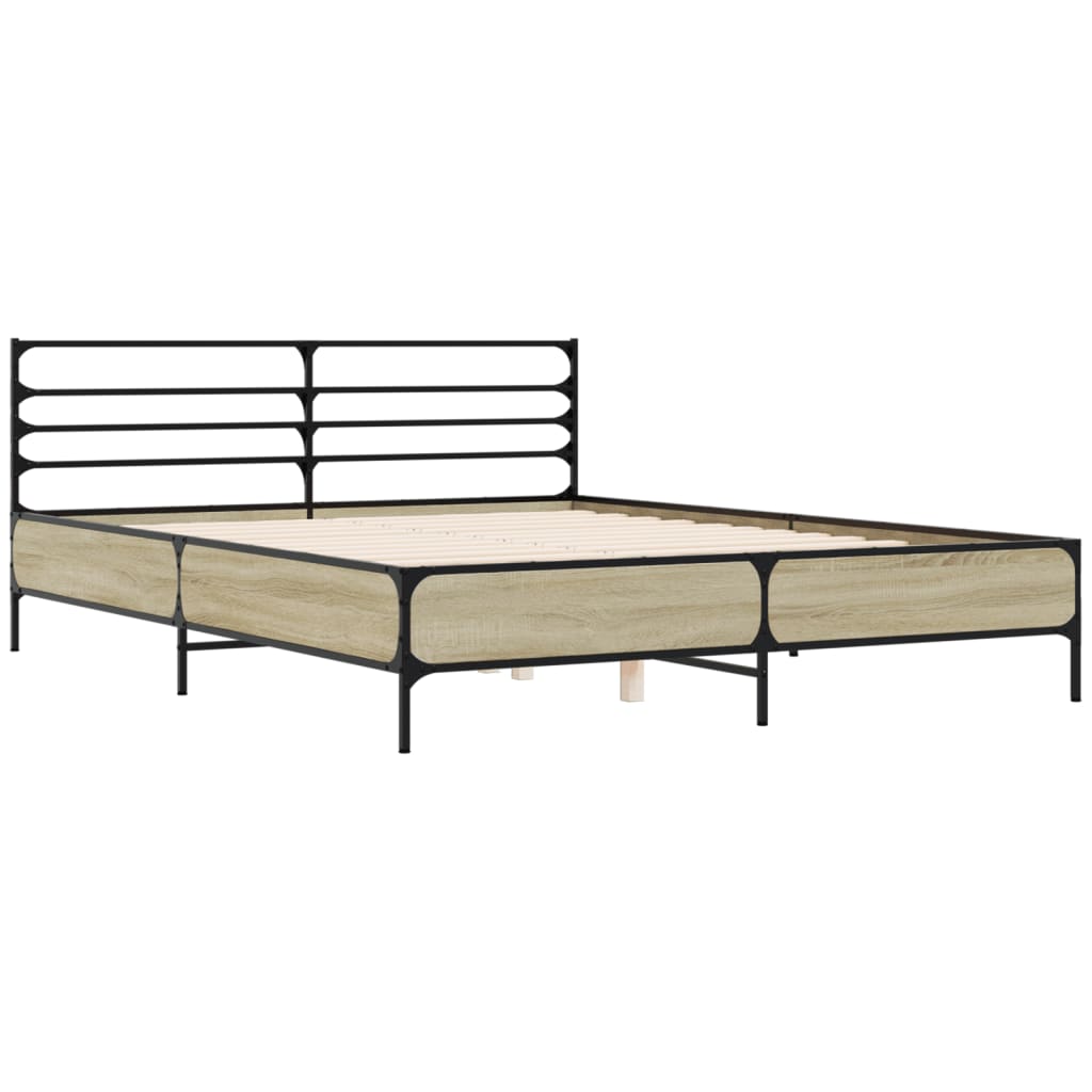 Cadru de pat, stejar sonoma, 150x200cm, lemn prelucrat și metal GartenMobel Dekor