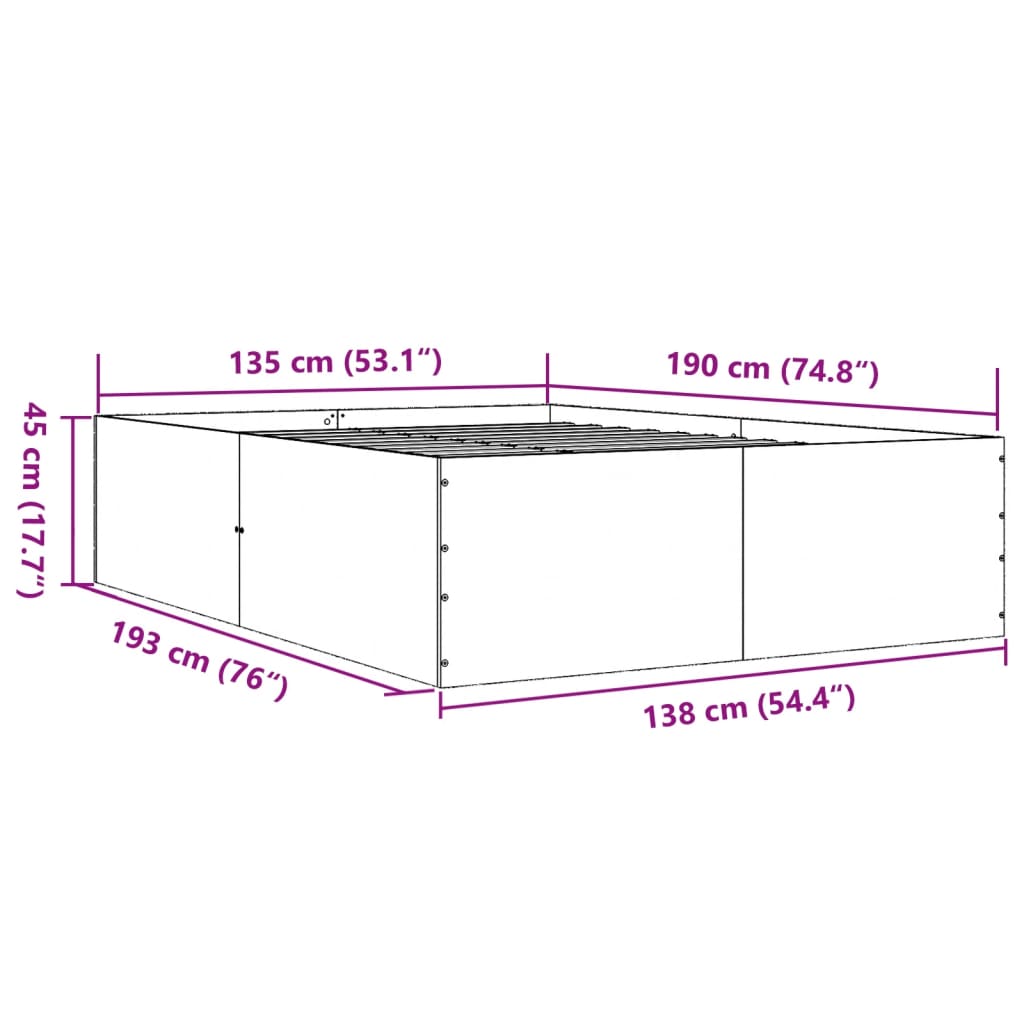 Cadru de pat, alb ,135x190 cm, lemn prelucrat GartenMobel Dekor