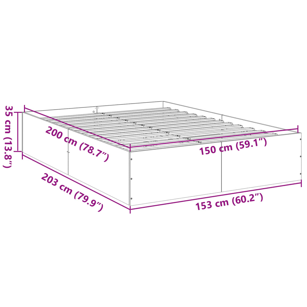 Cadru de pat, alb, 150x200 cm, lemn prelucrat GartenMobel Dekor