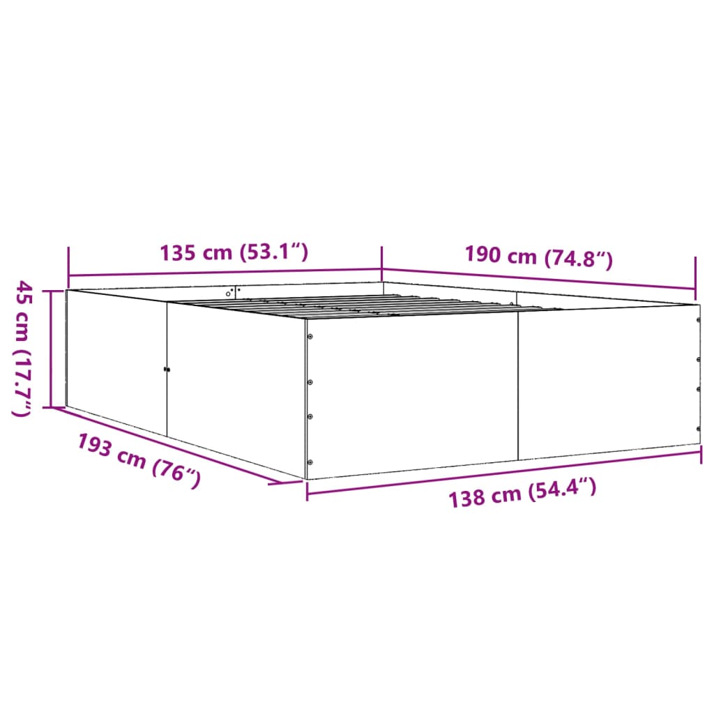 Cadru de pat, gri beton, 135x190 cm, lemn prelucrat GartenMobel Dekor