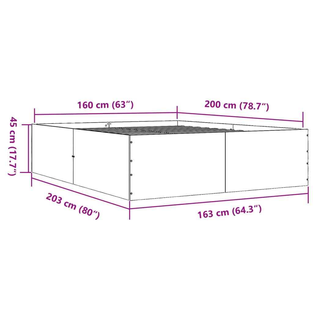 Cadru de pat, gri beton, 160x200 cm, lemn prelucrat GartenMobel Dekor