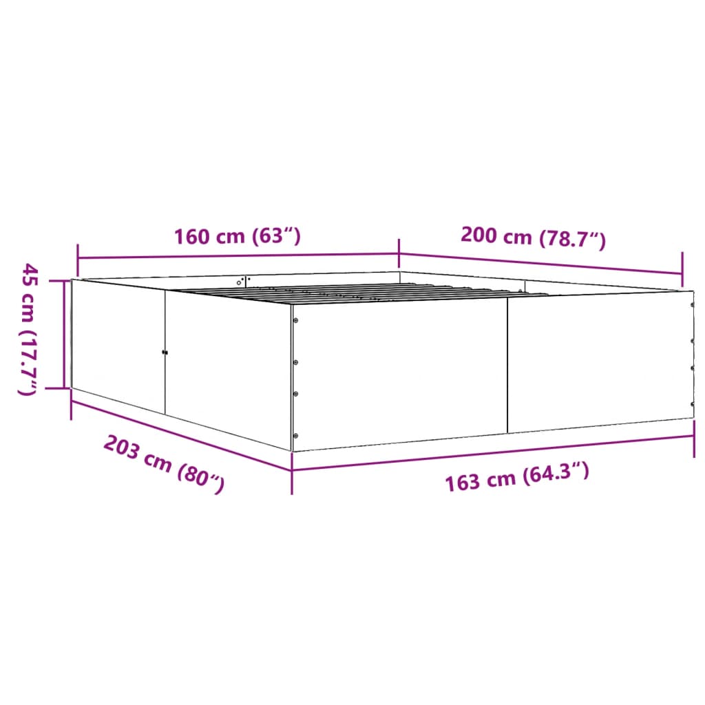 Cadru de pat, gri sonoma, 160x200 cm, lemn prelucrat GartenMobel Dekor